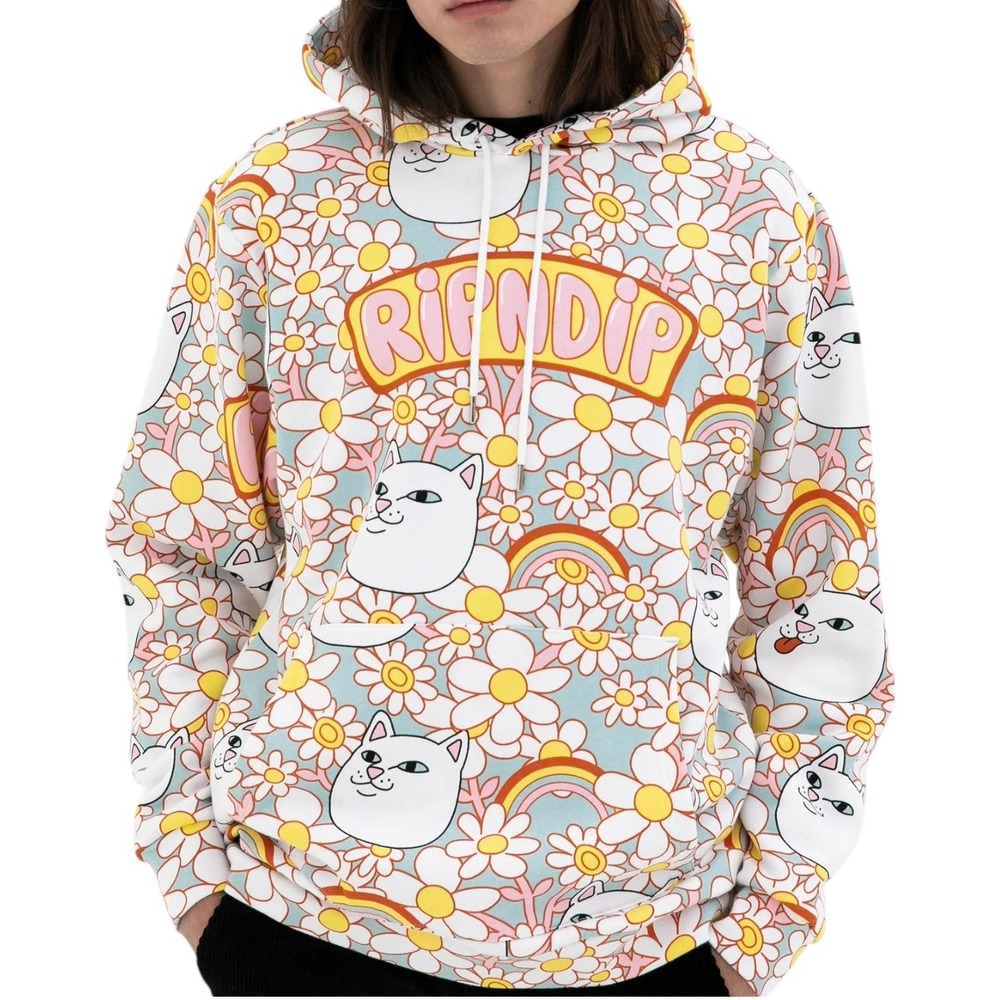 Ripndip Daisy Daze Hoodie Mens Small Overised Multicolor Rainbow Lord Nermal Cat
